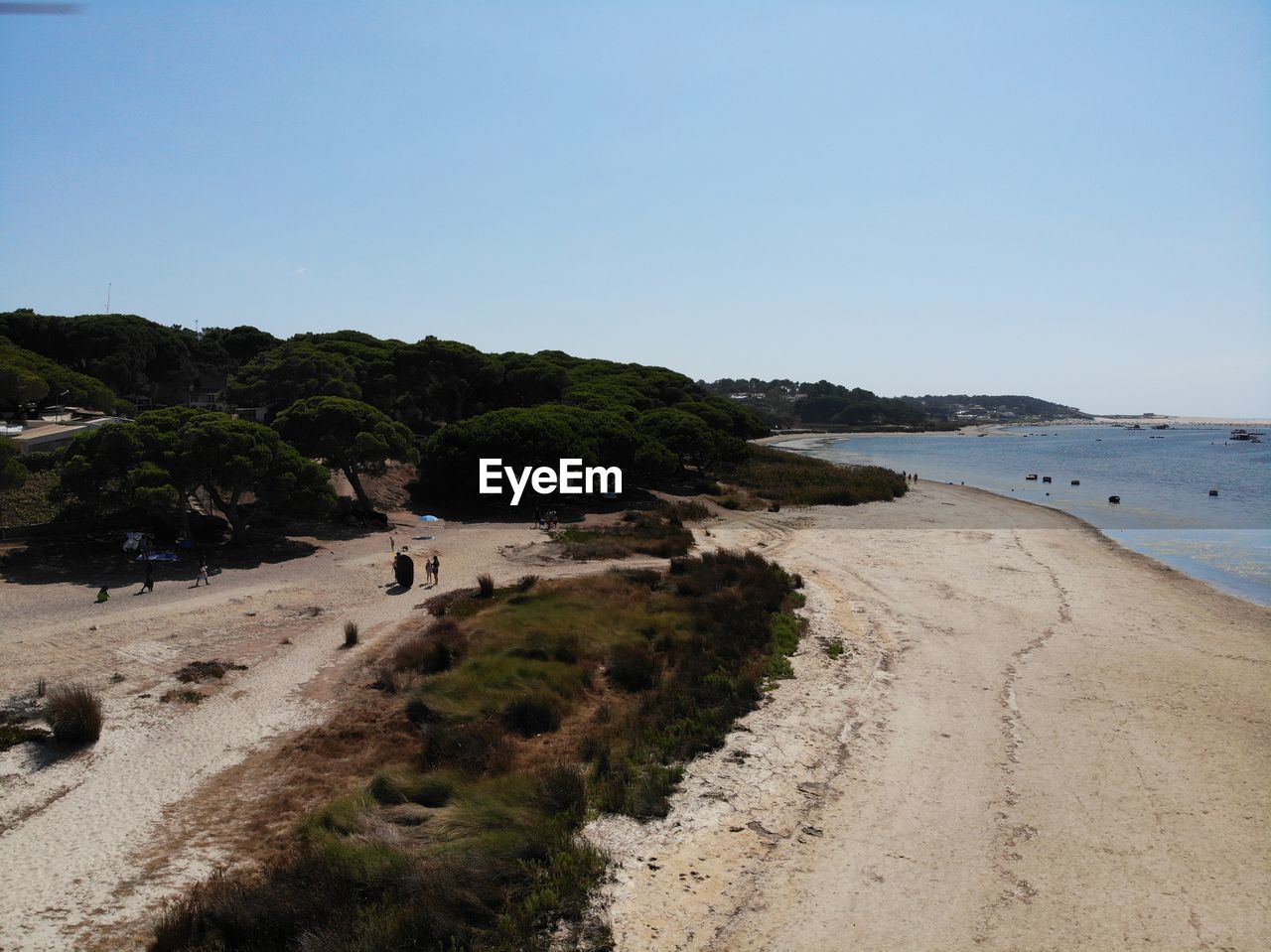 PANORAMIC SHOT OF BEACH AGAINST CLEAR SKY