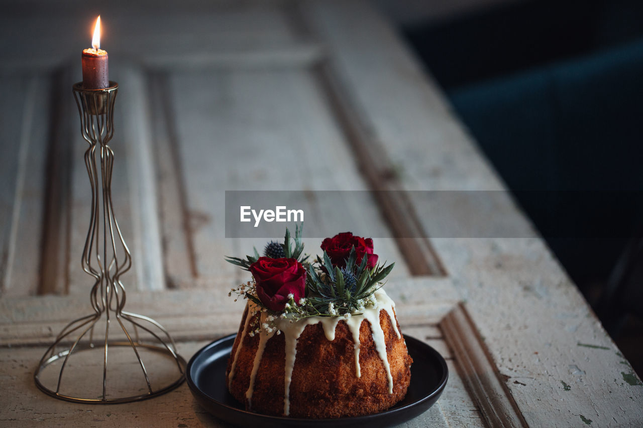 High angle view of cake on table