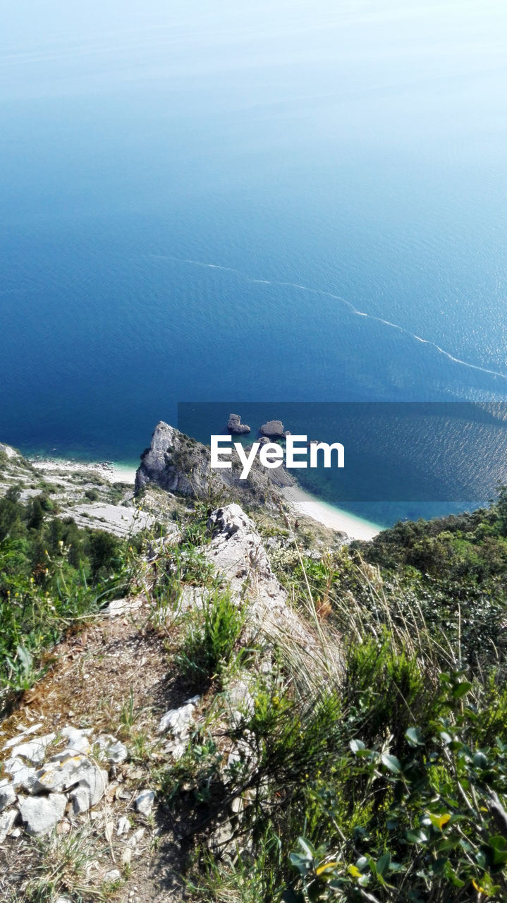 High angle view of rocks on beach