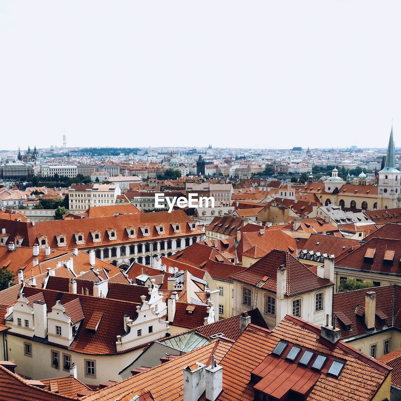 Townscape against clear sky