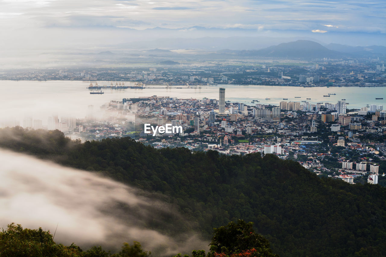 High angle view of cityscape against sky