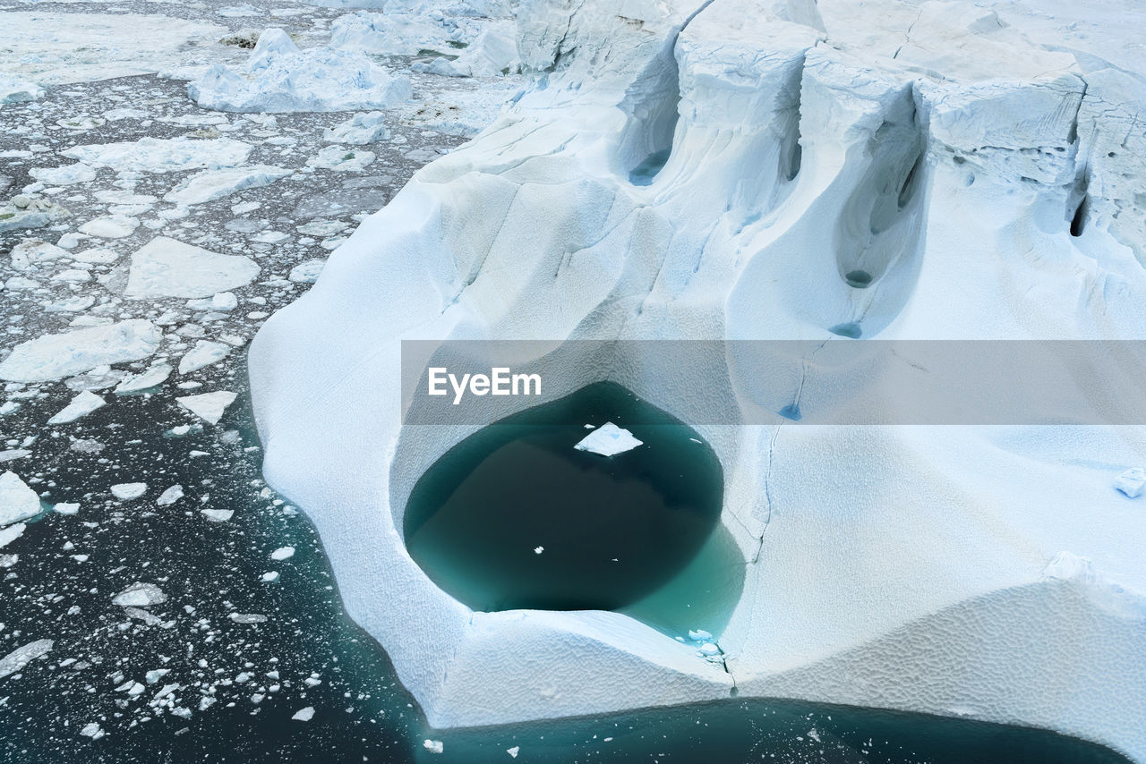 High angle view of water in glacier