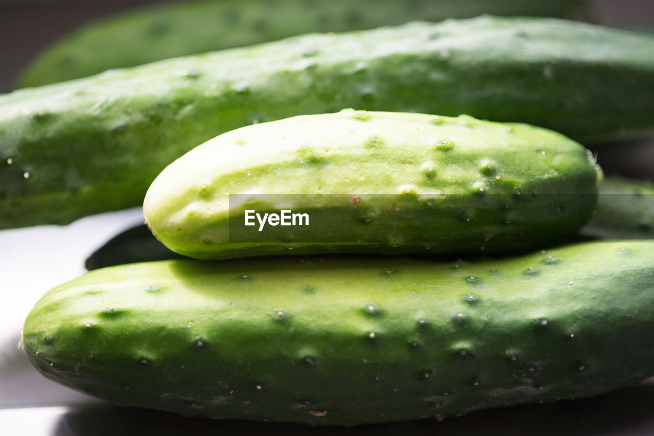 Close-up of cropped cucumbers