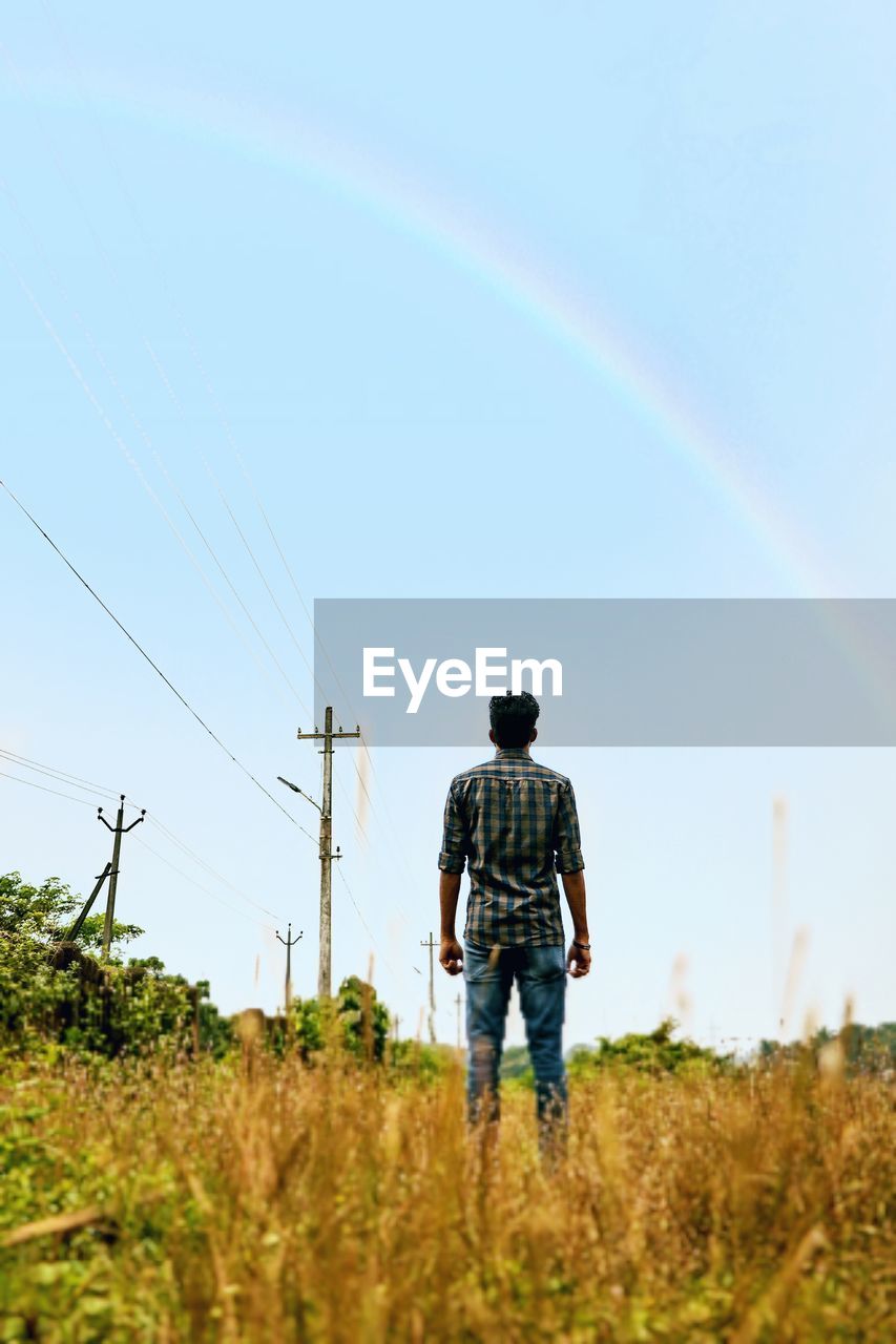 Rear view of man standing on field