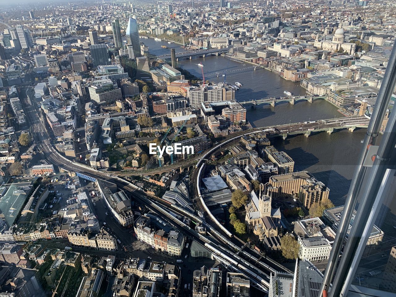 High angle view of city buildings