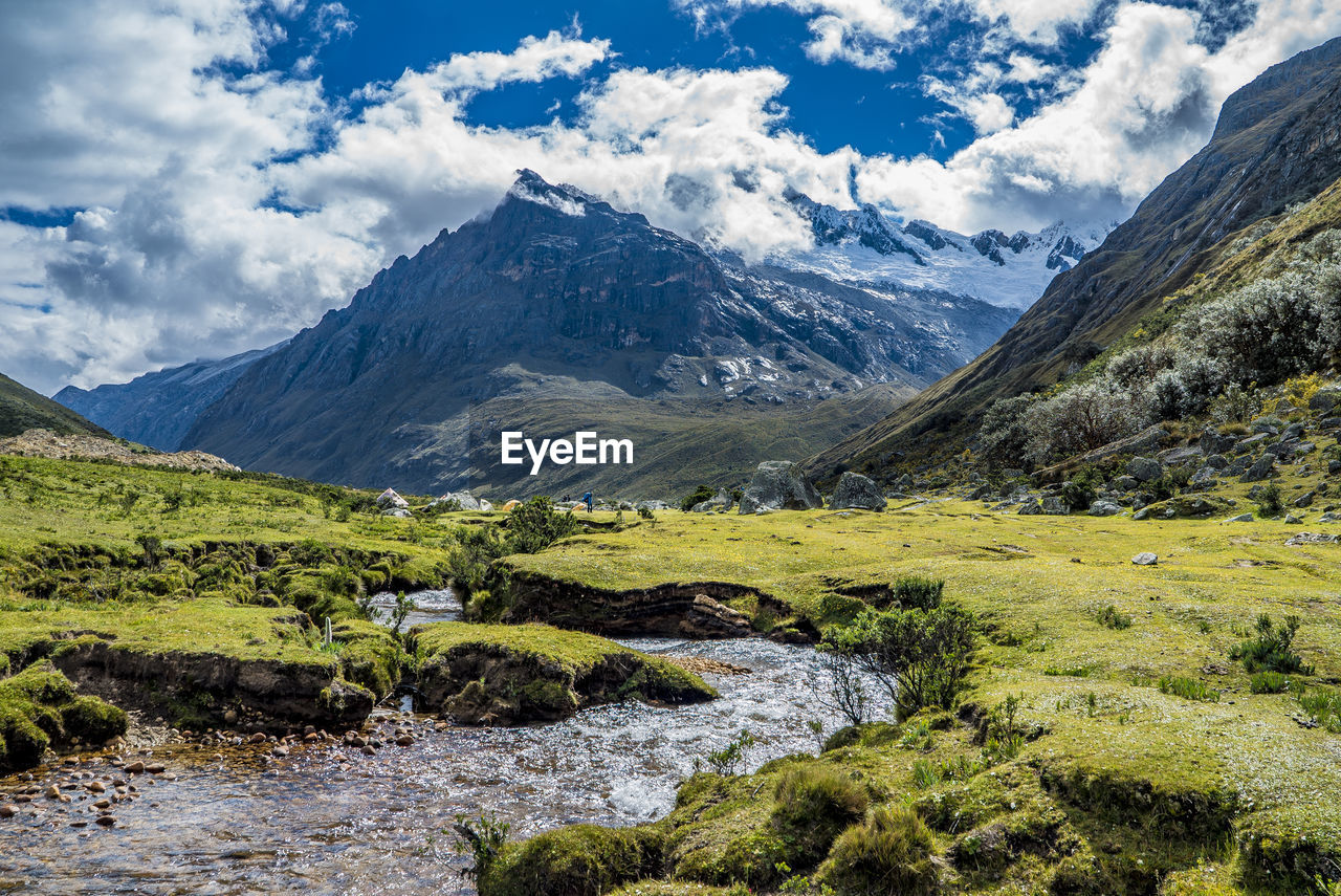 Scenic view of mountains against sky during winter