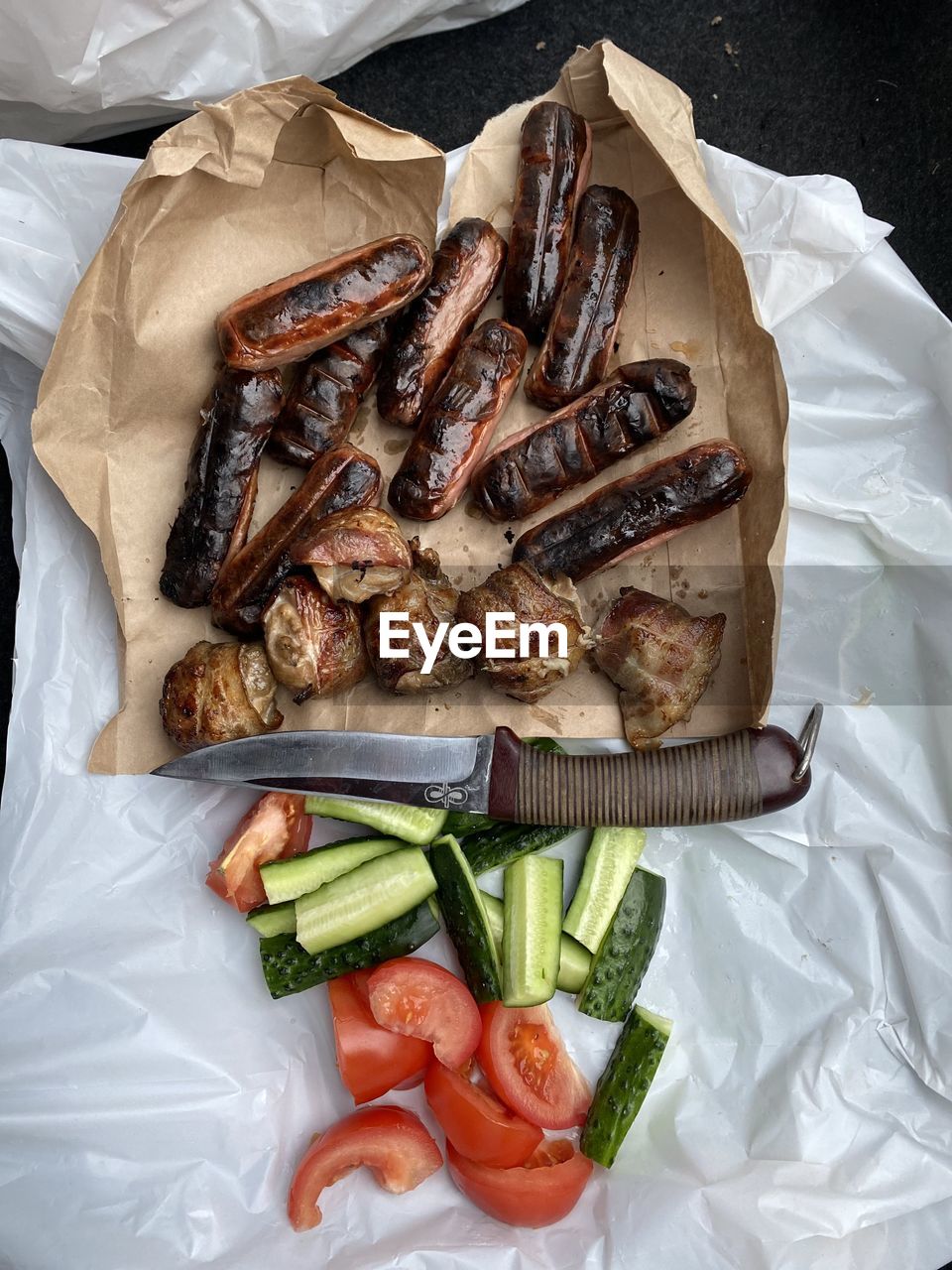 High angle view of food on table