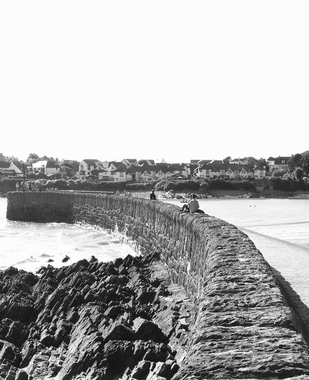 PANORAMIC VIEW OF GROYNE AGAINST CLEAR SKY