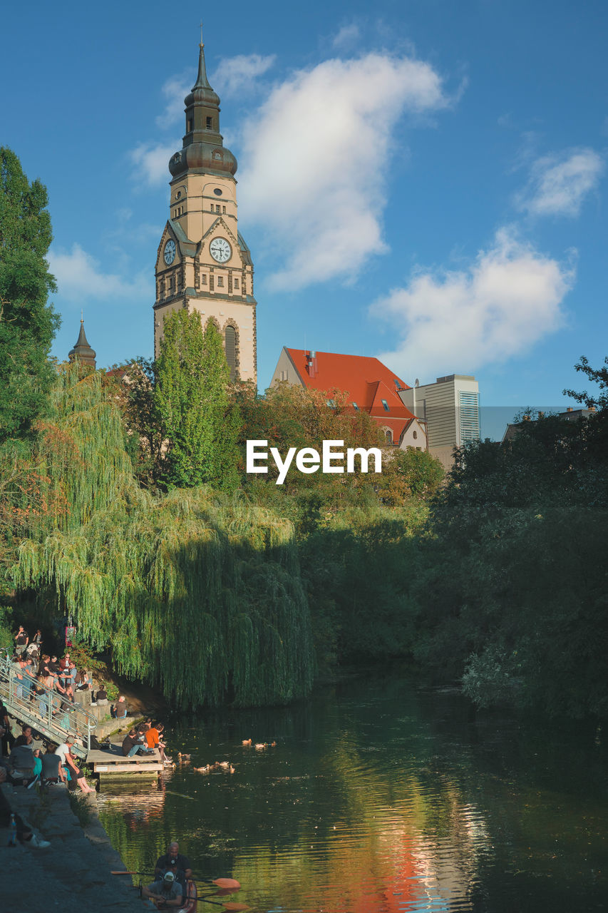View over river and look at a church in leipzig