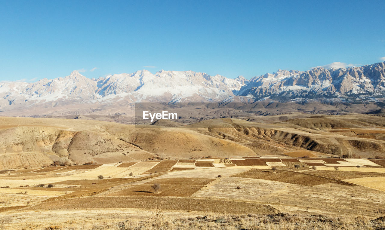 Scenic view of desert against clear sky