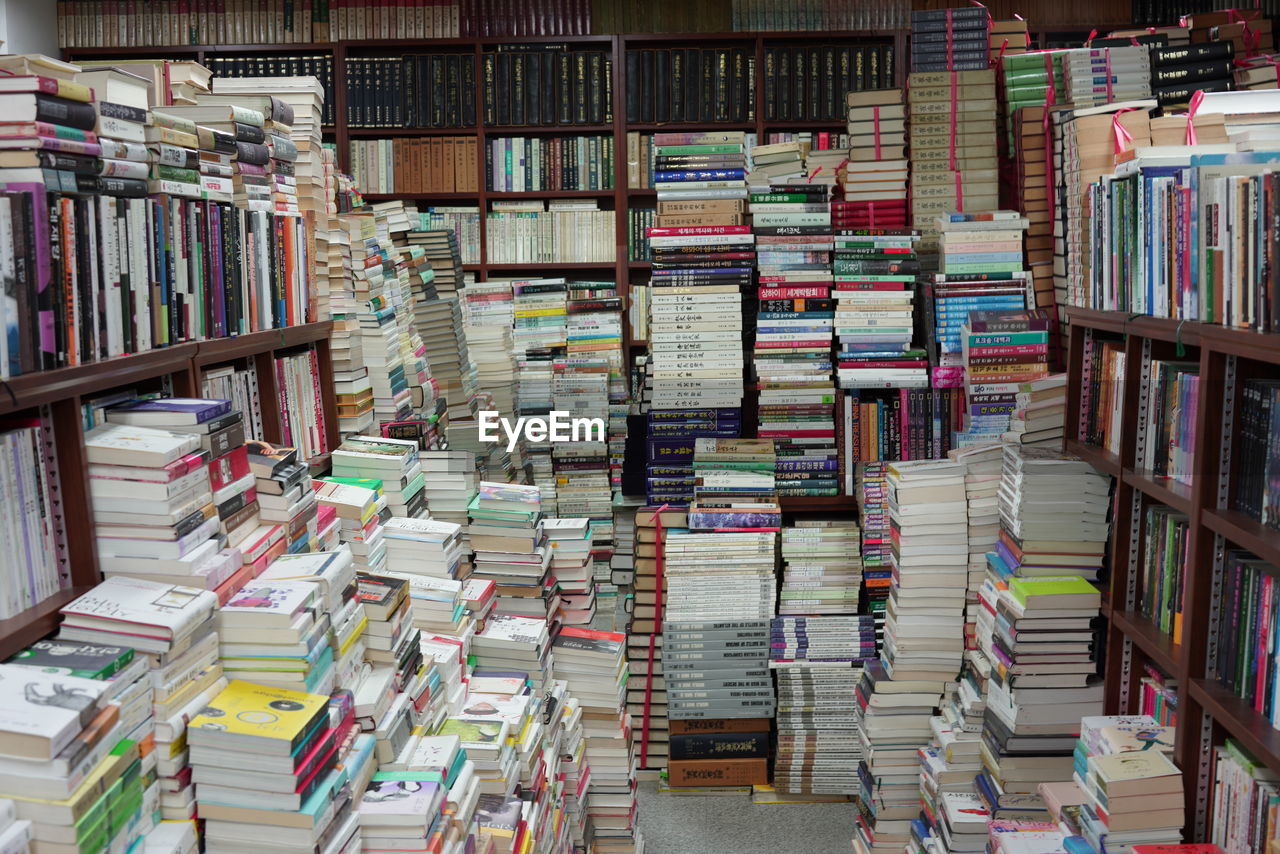 Stack of books in store