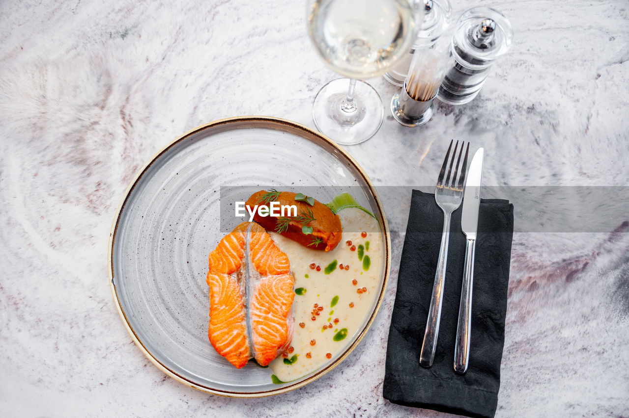 high angle view of food on table