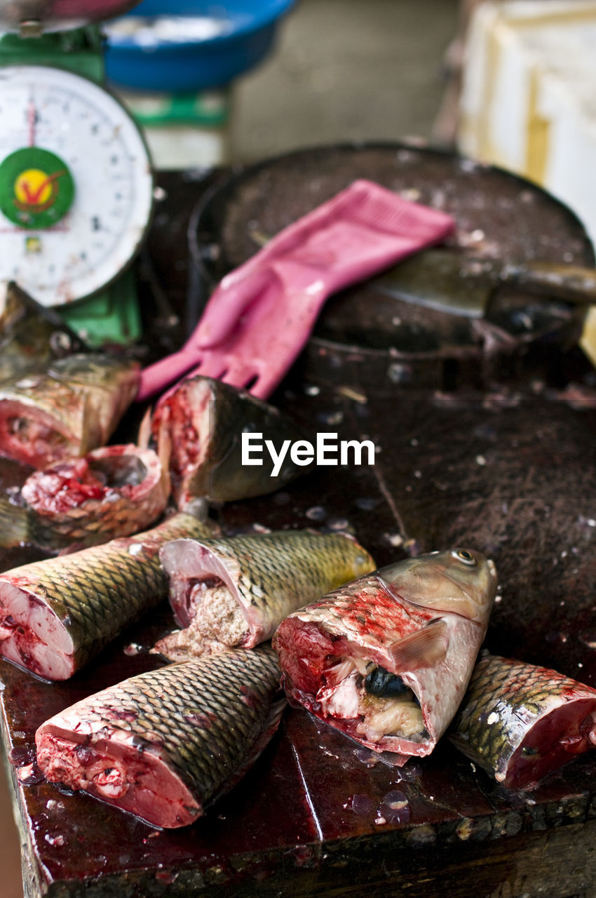 Close-up of chopped raw fish