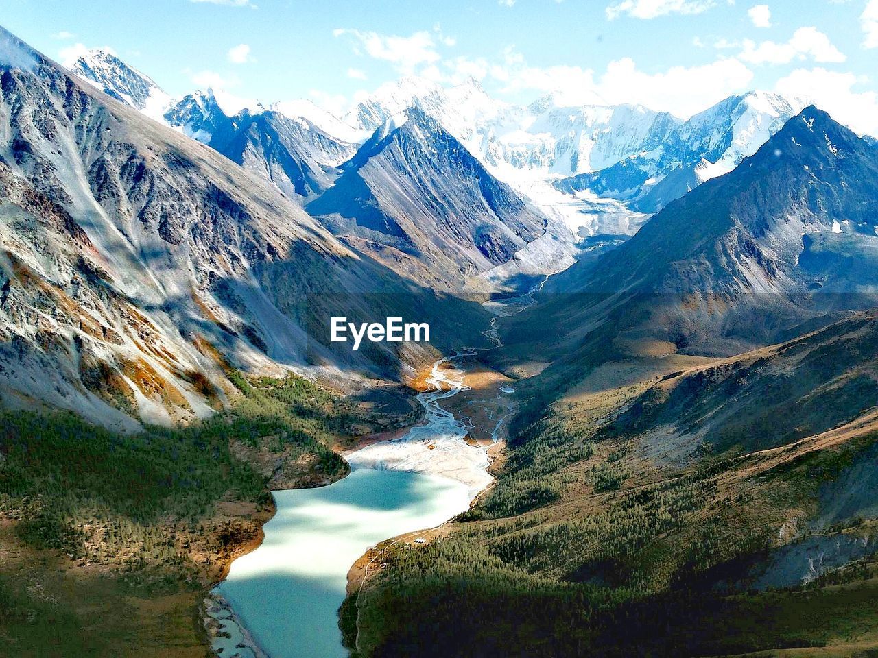 Scenic view of snowcapped mountains against sky