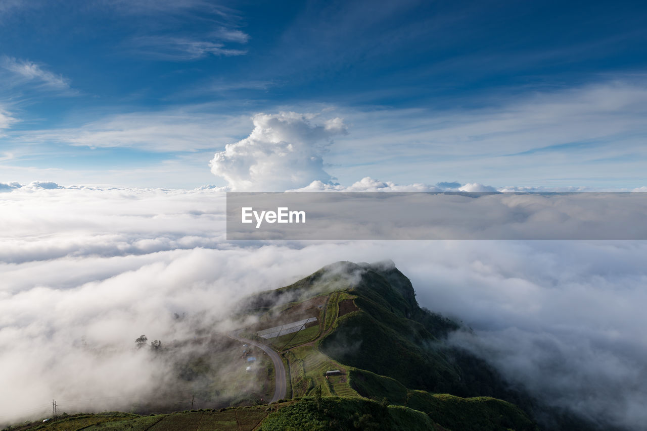 Scenic view of dramatic landscape against cloudy sky