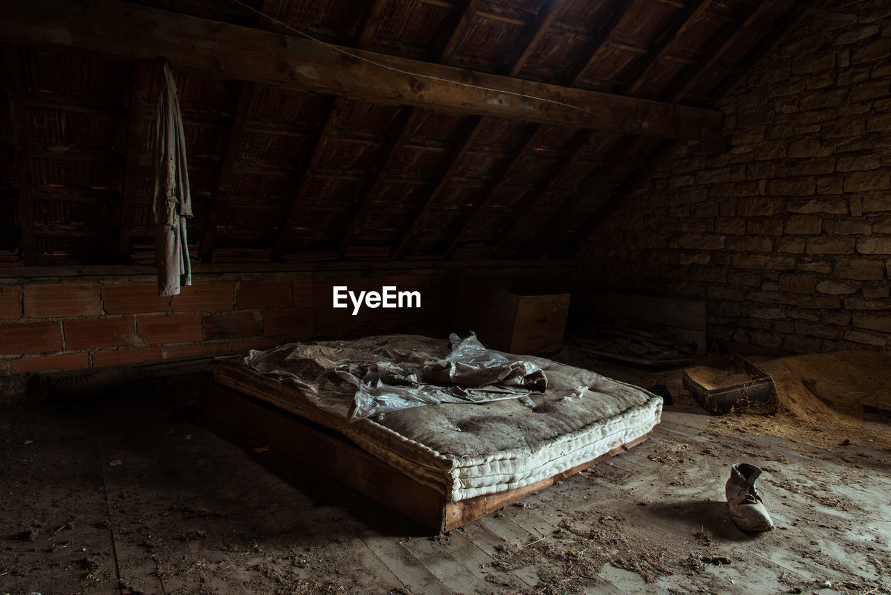 Bed in abandoned house