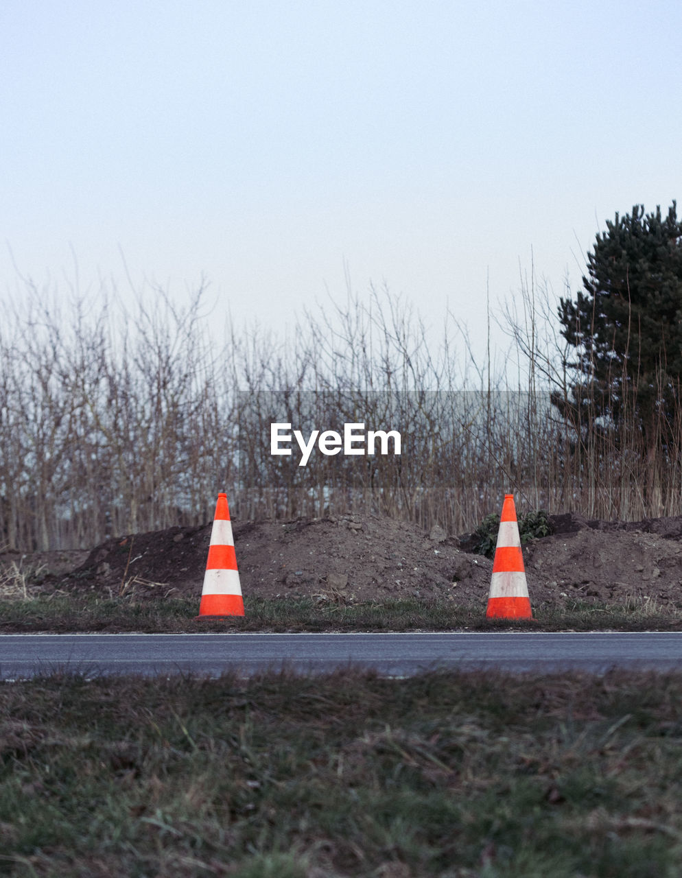 Traffic cones on road