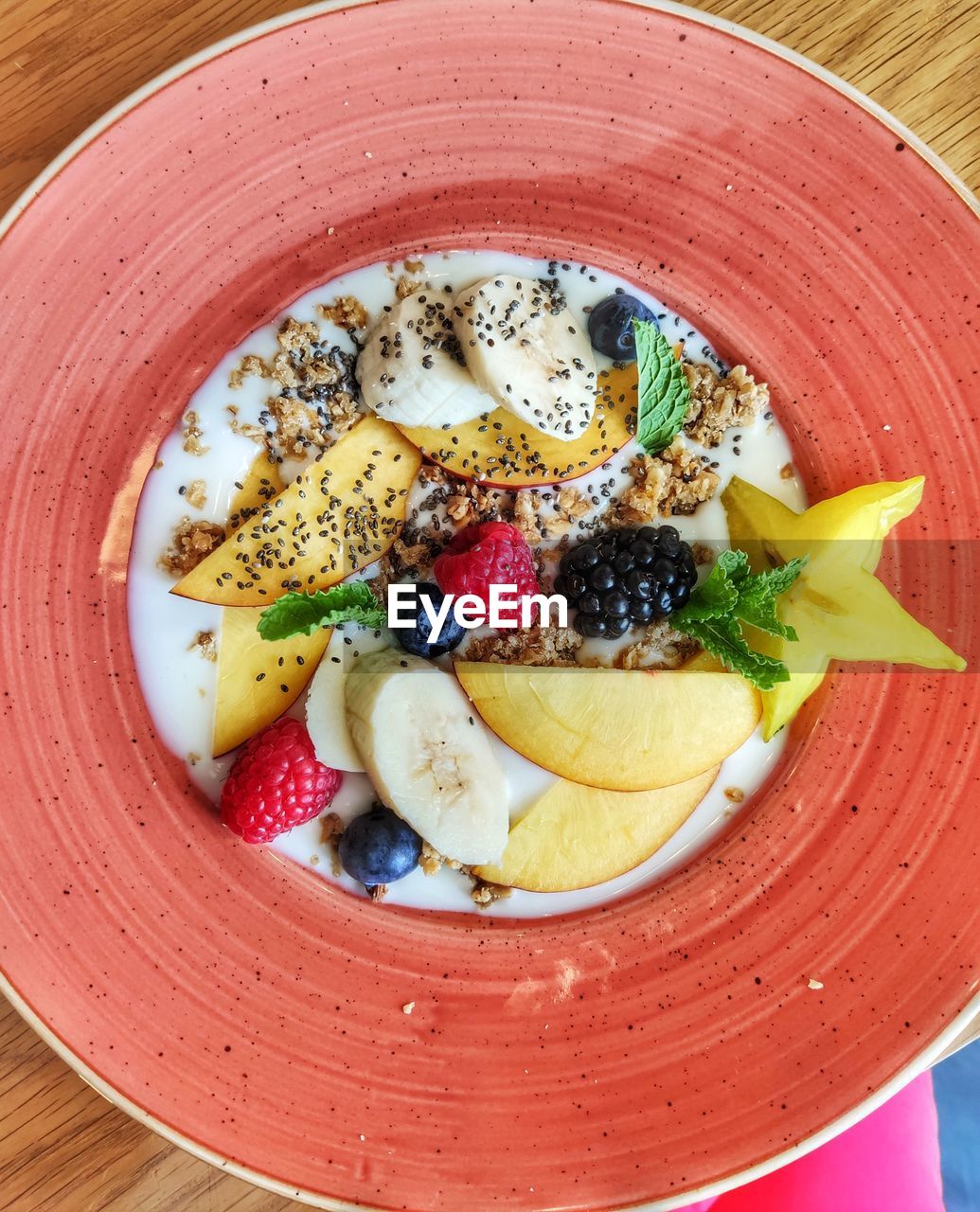 High angle view of breakfast served in bowl