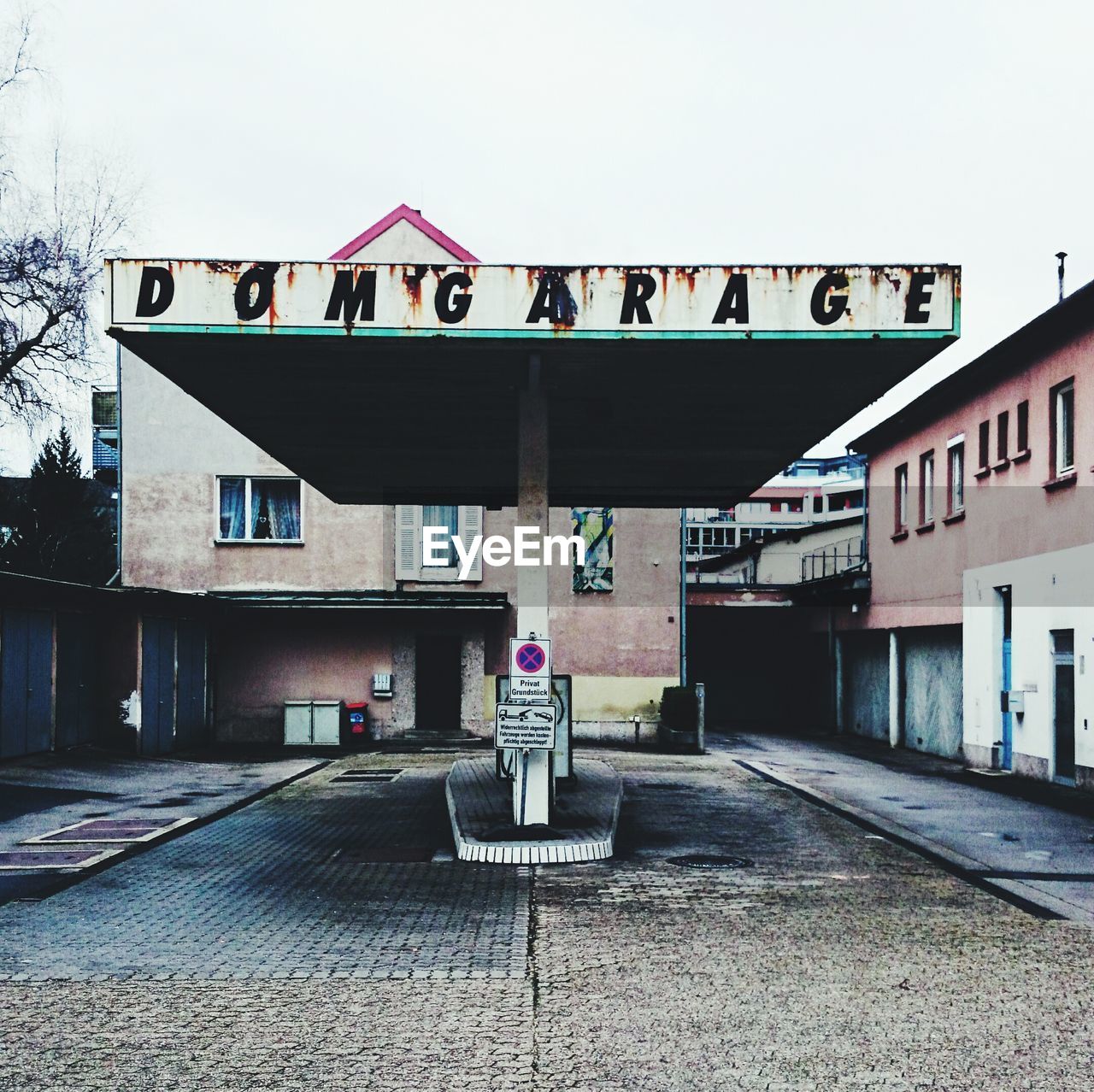 Empty gas station against clear sky