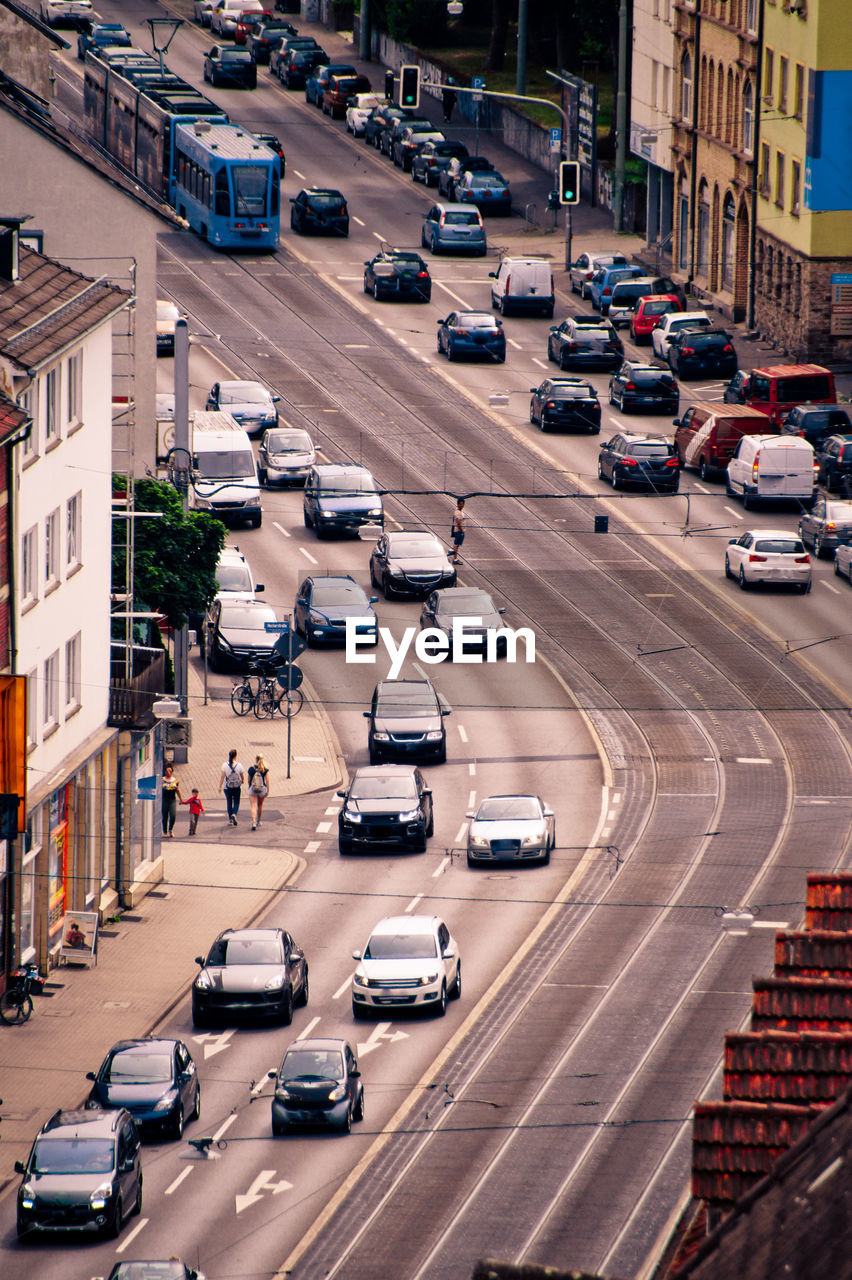 High angle view of traffic on city street