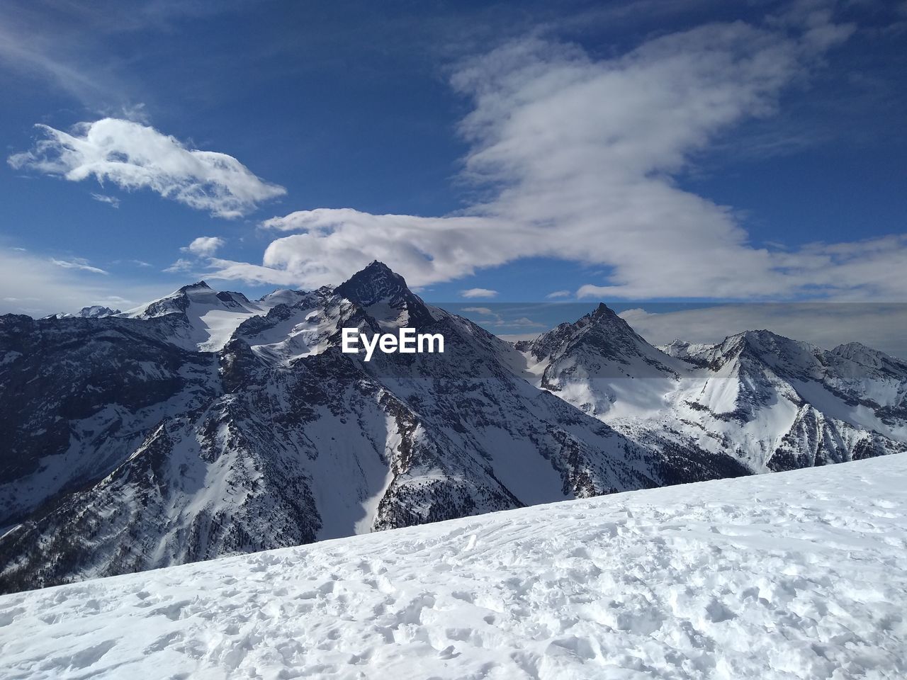 Snow covered mountains against sky