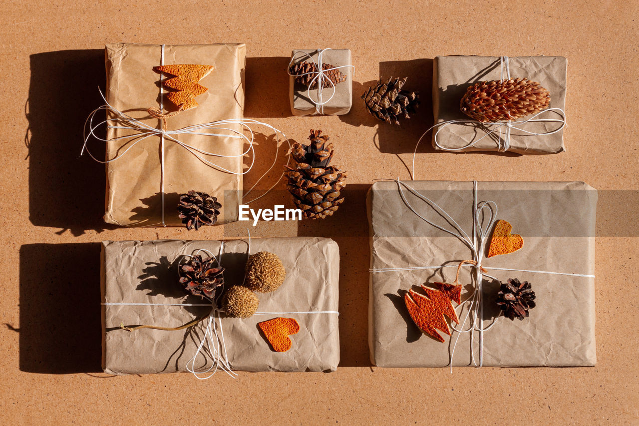 close-up of christmas decorations on table