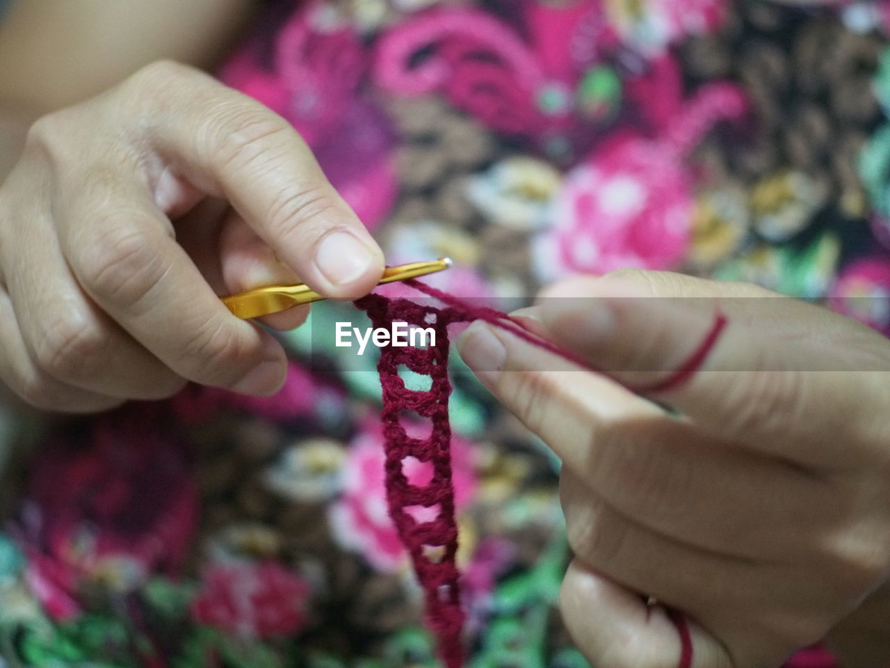 Close-up of women crocheting