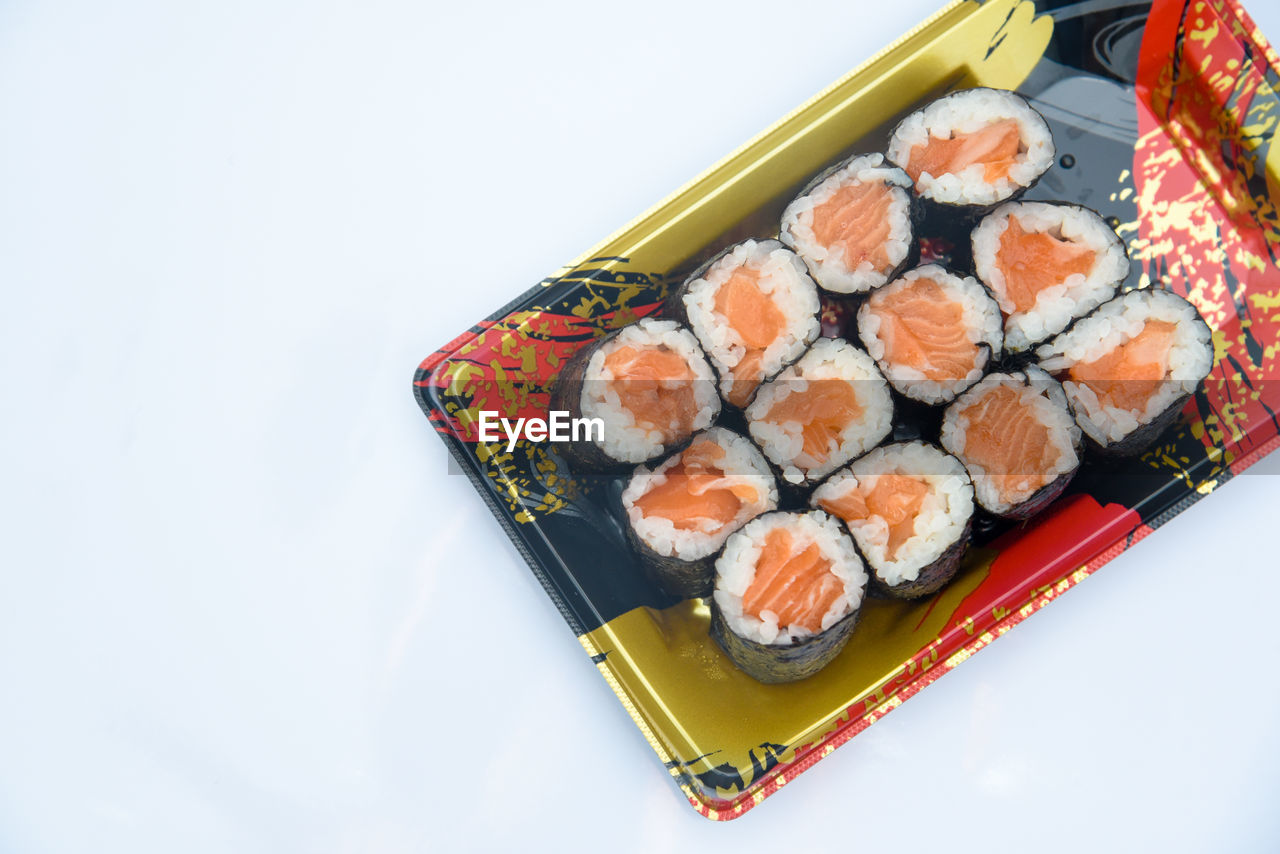 High angle view of sushi in plate