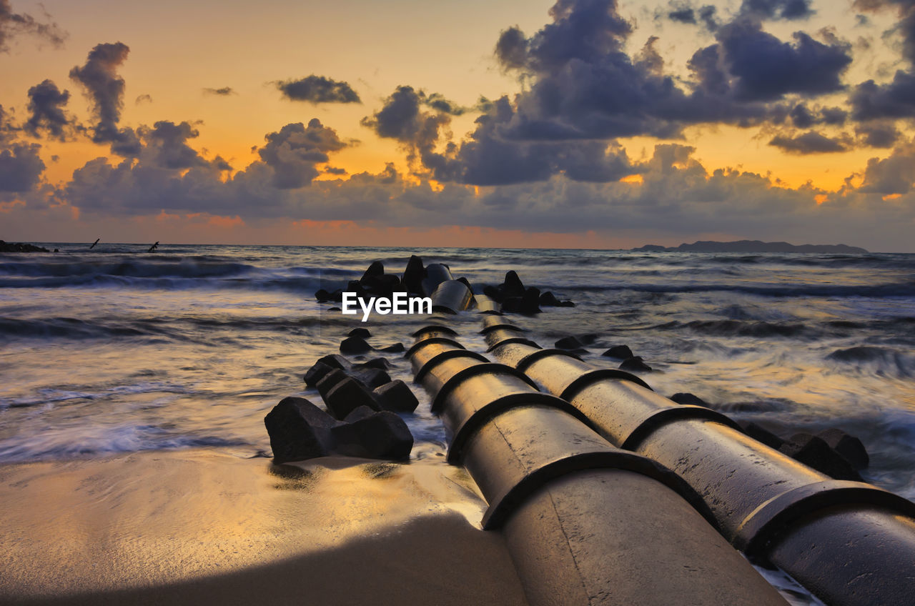 SCENIC VIEW OF BEACH DURING SUNSET