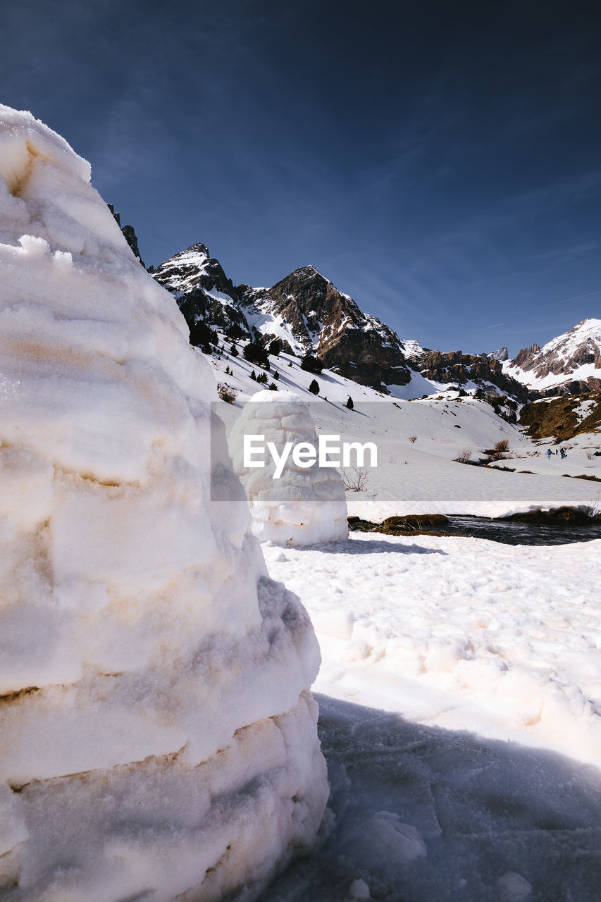 Scenic view of snowcapped mountains against sky during winter