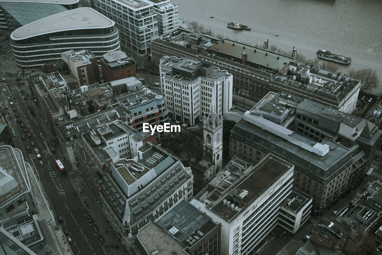 High angle view of buildings in london city