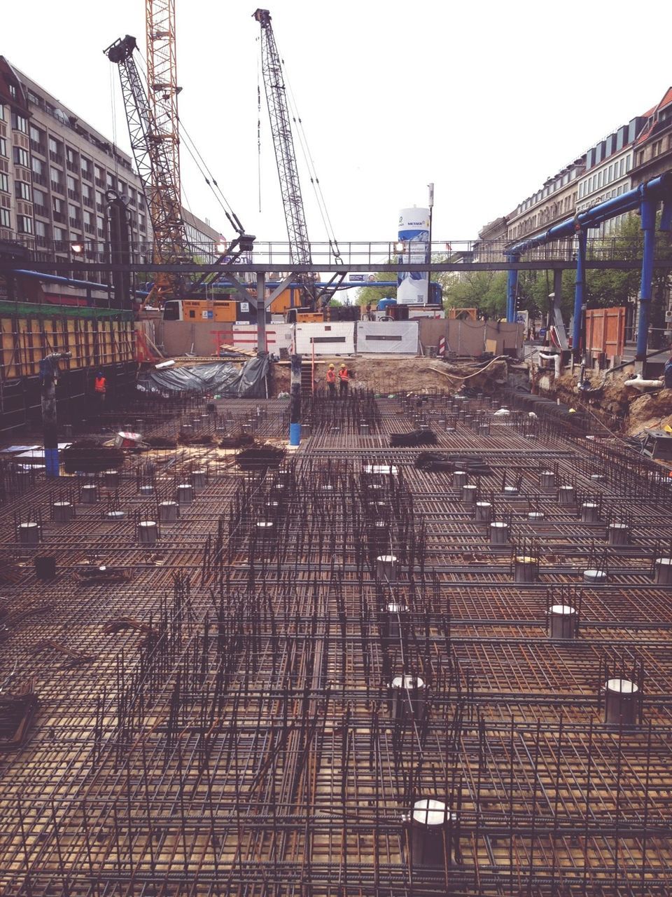 Framework of reinforcing bars at construction site