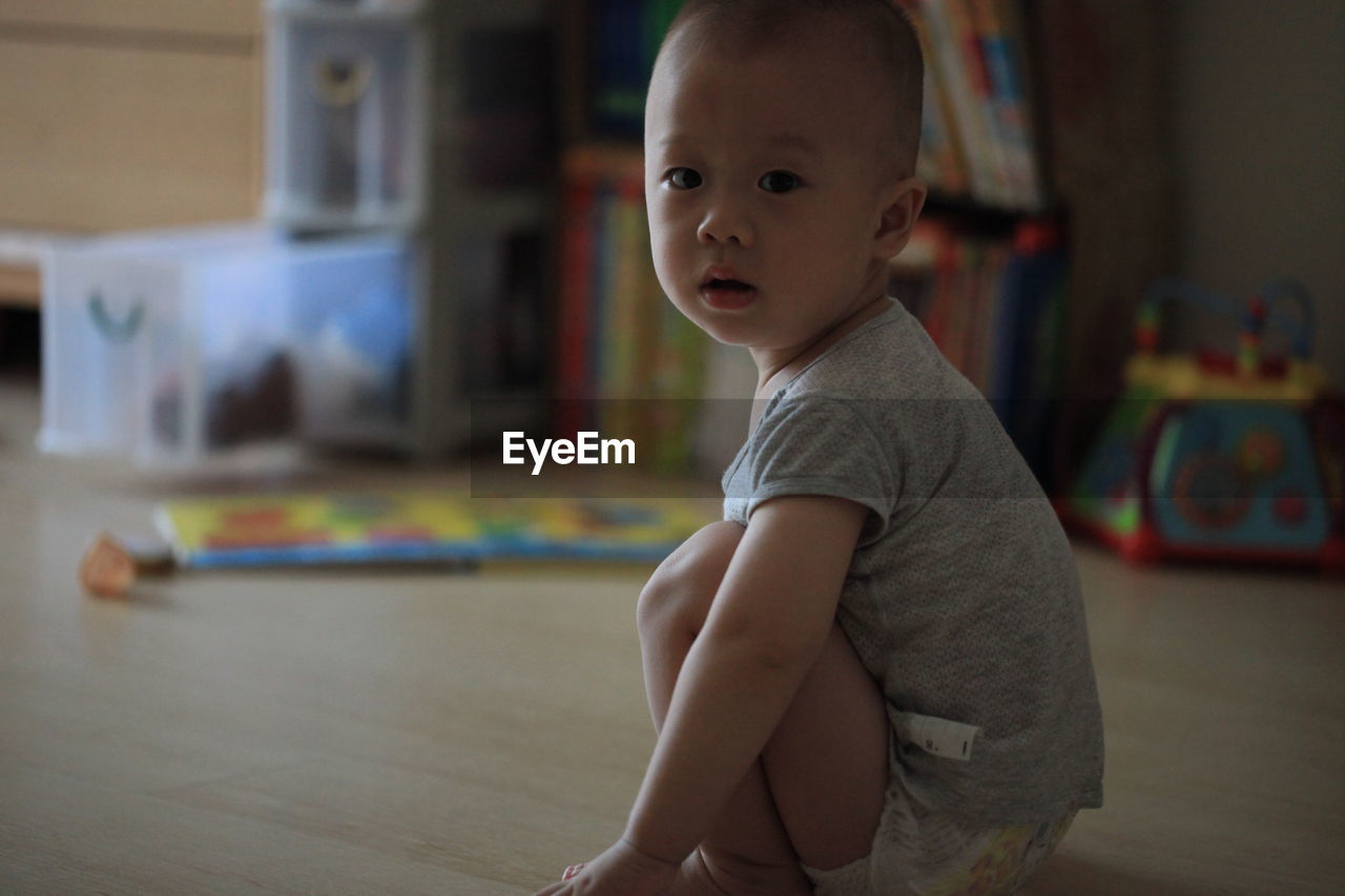 Portrait of cute boy at home