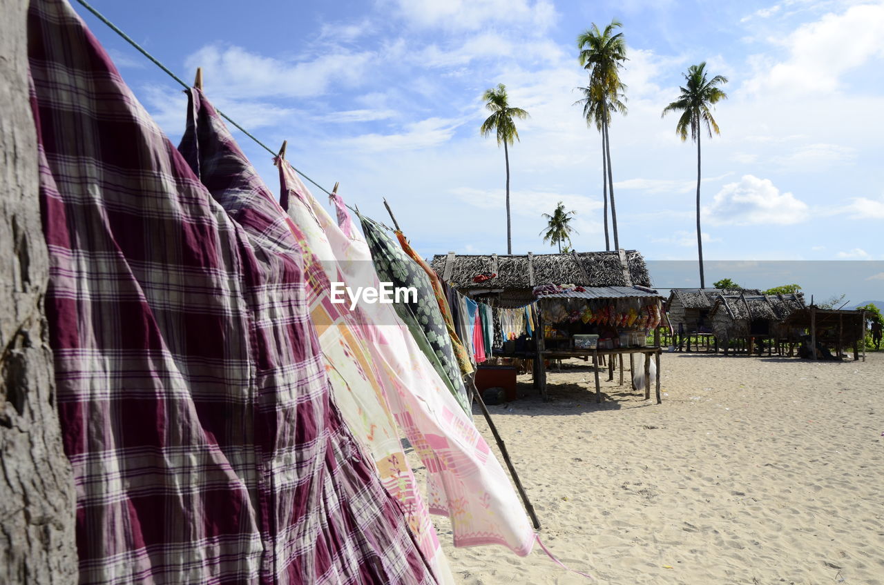 Clothes drying against the sky