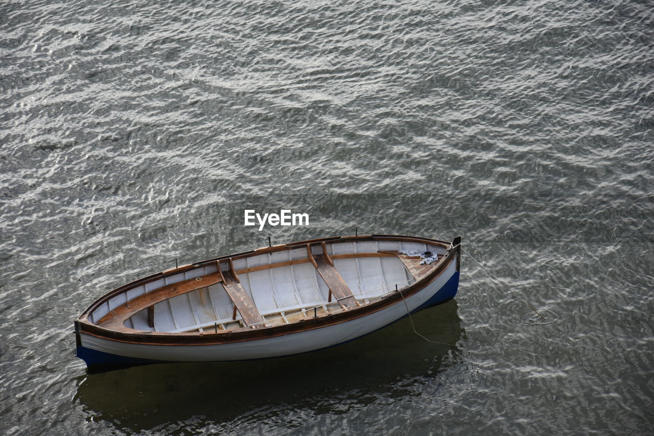 High angle view of abandoned boat in sea