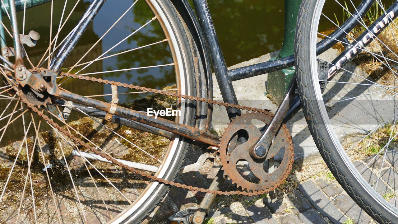 Close-up of rusty bicycle