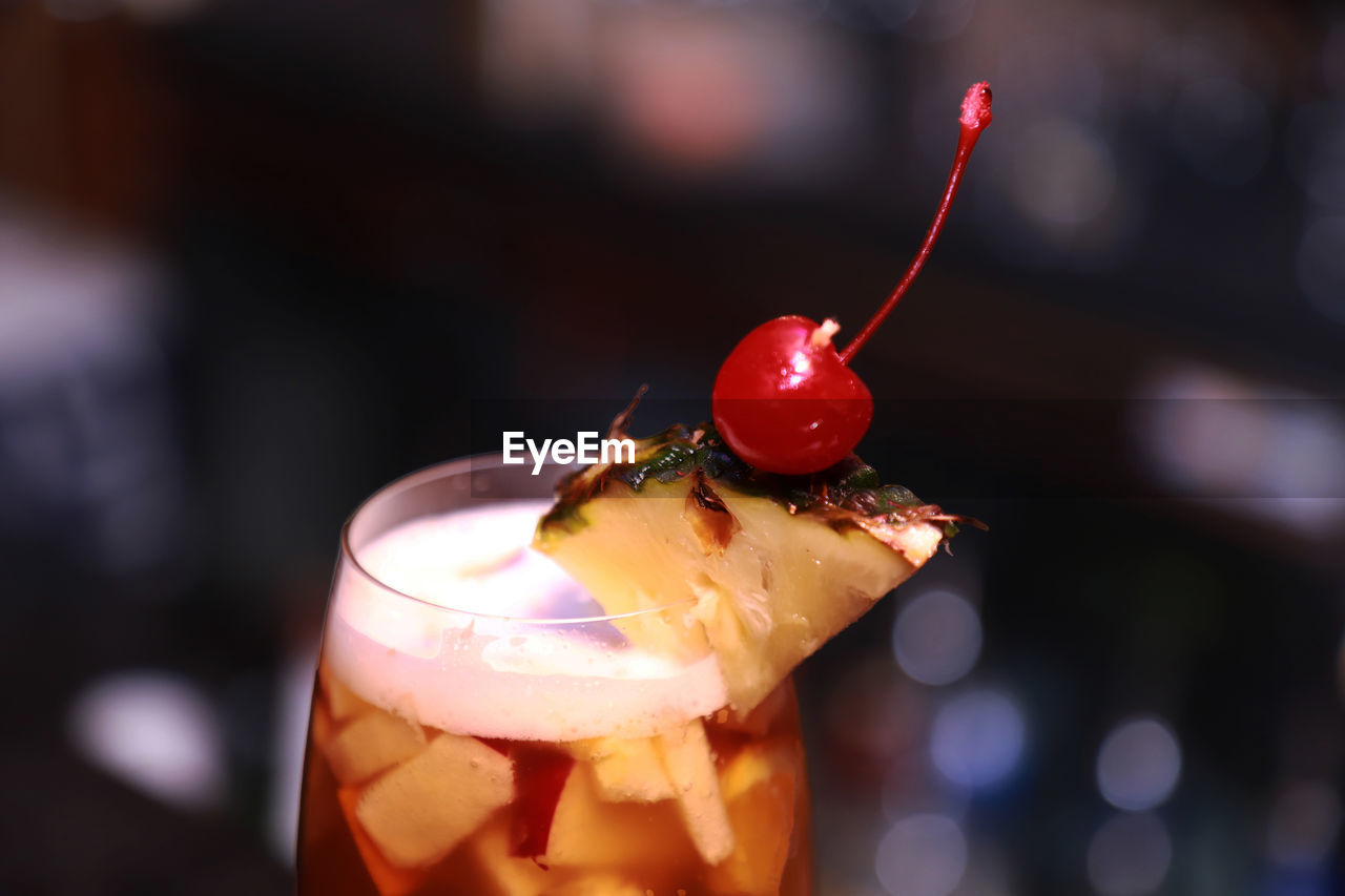 Beer cocktails with fruit in a bartender table