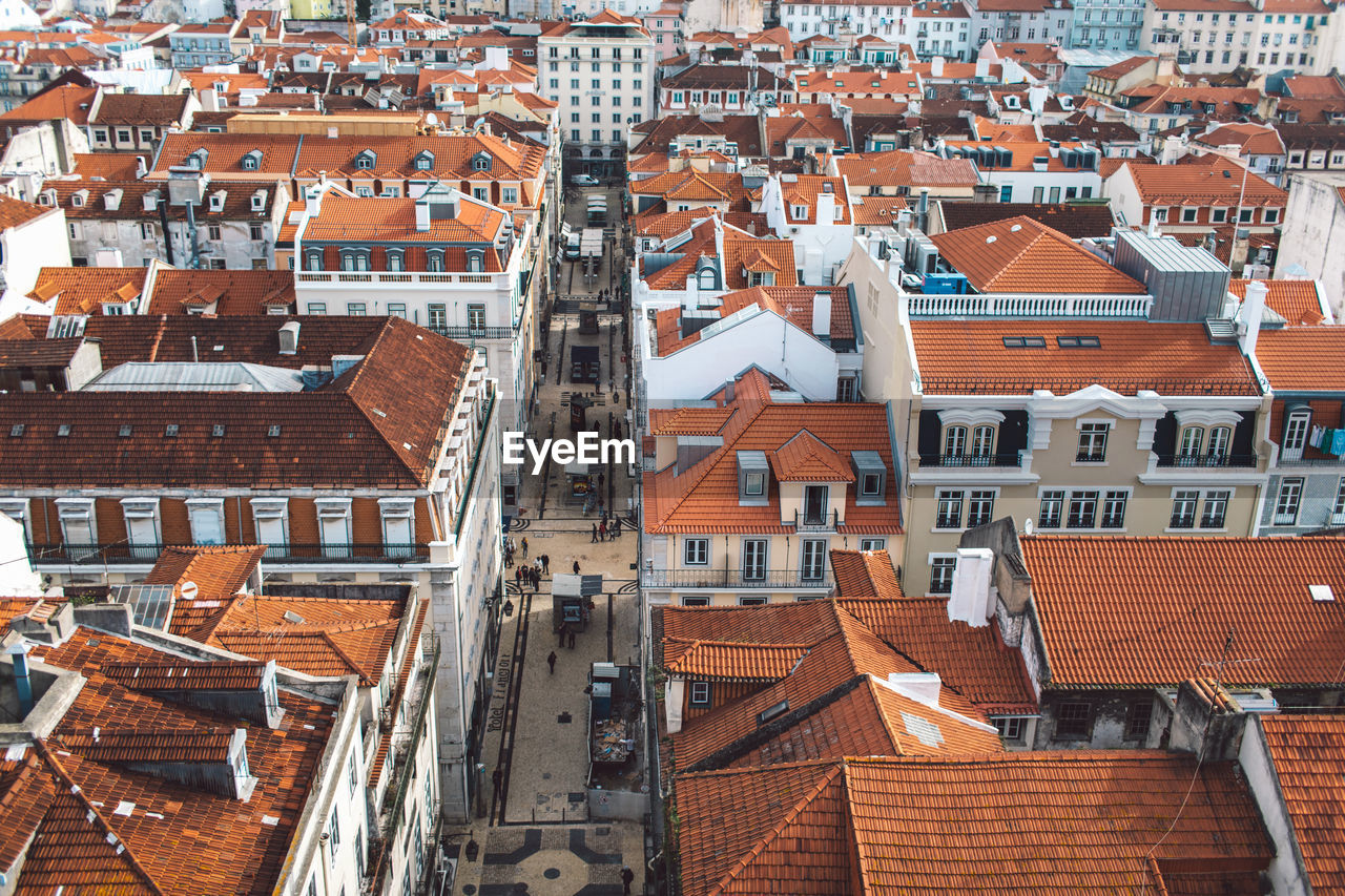 High angle view of buildings in city