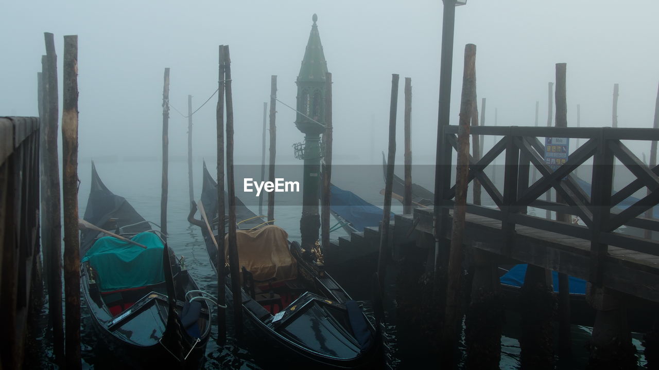 PANORAMIC VIEW OF WOODEN POST IN WATER AGAINST SKY