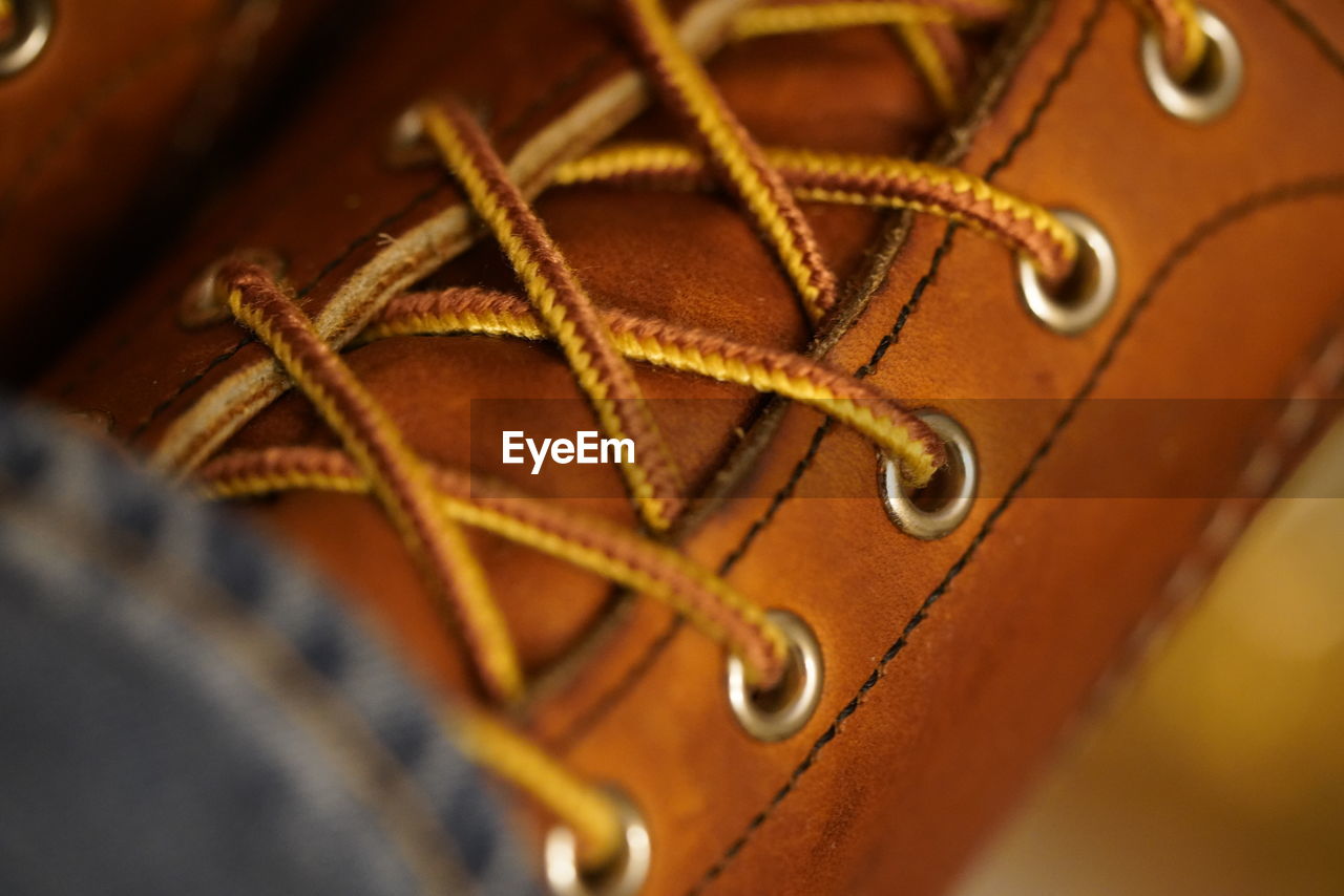 High angle view of brown shoe