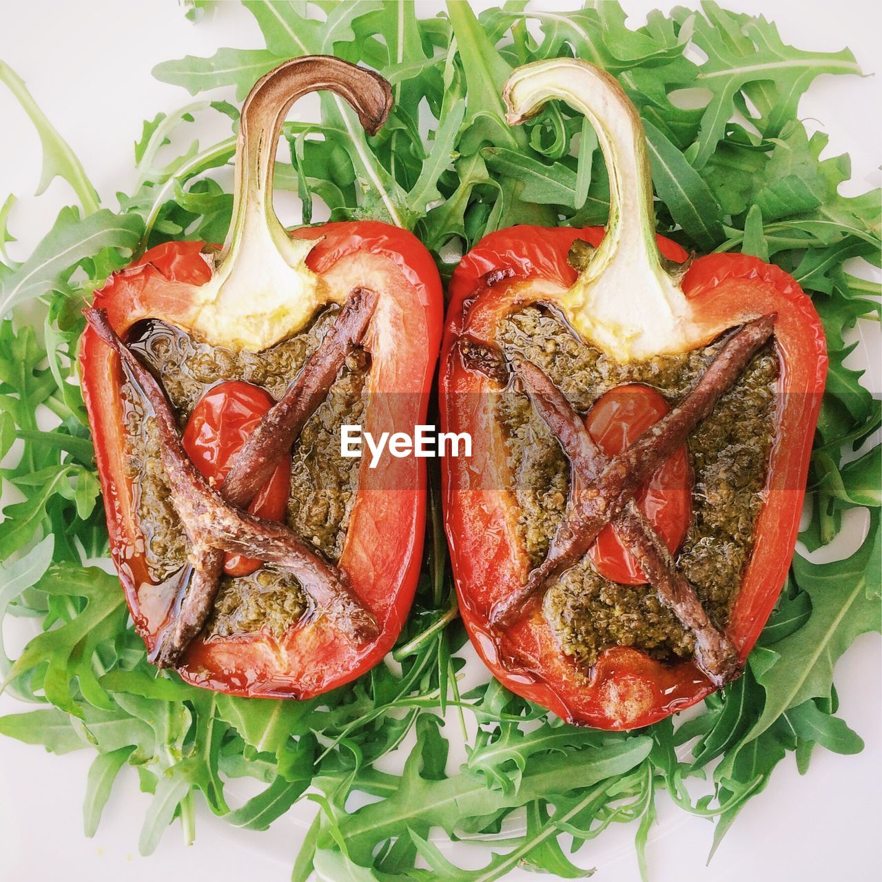 Close-up of stuffed peppers served in plate