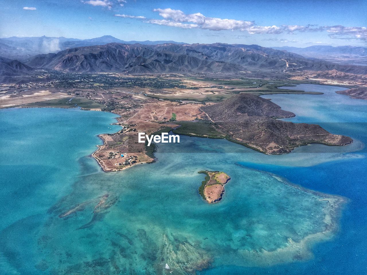 AERIAL VIEW OF SEA AND MOUNTAIN