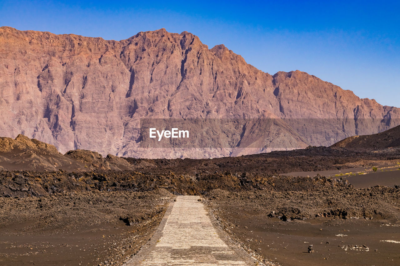 A lava flow makes the road through the crater impassable, at pico do fogo, cape verde islands