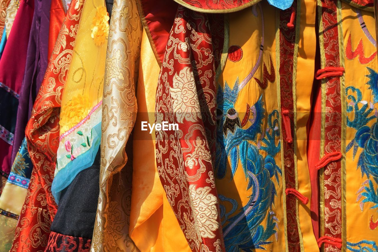 Full frame shot of multi colored scarves at market stall