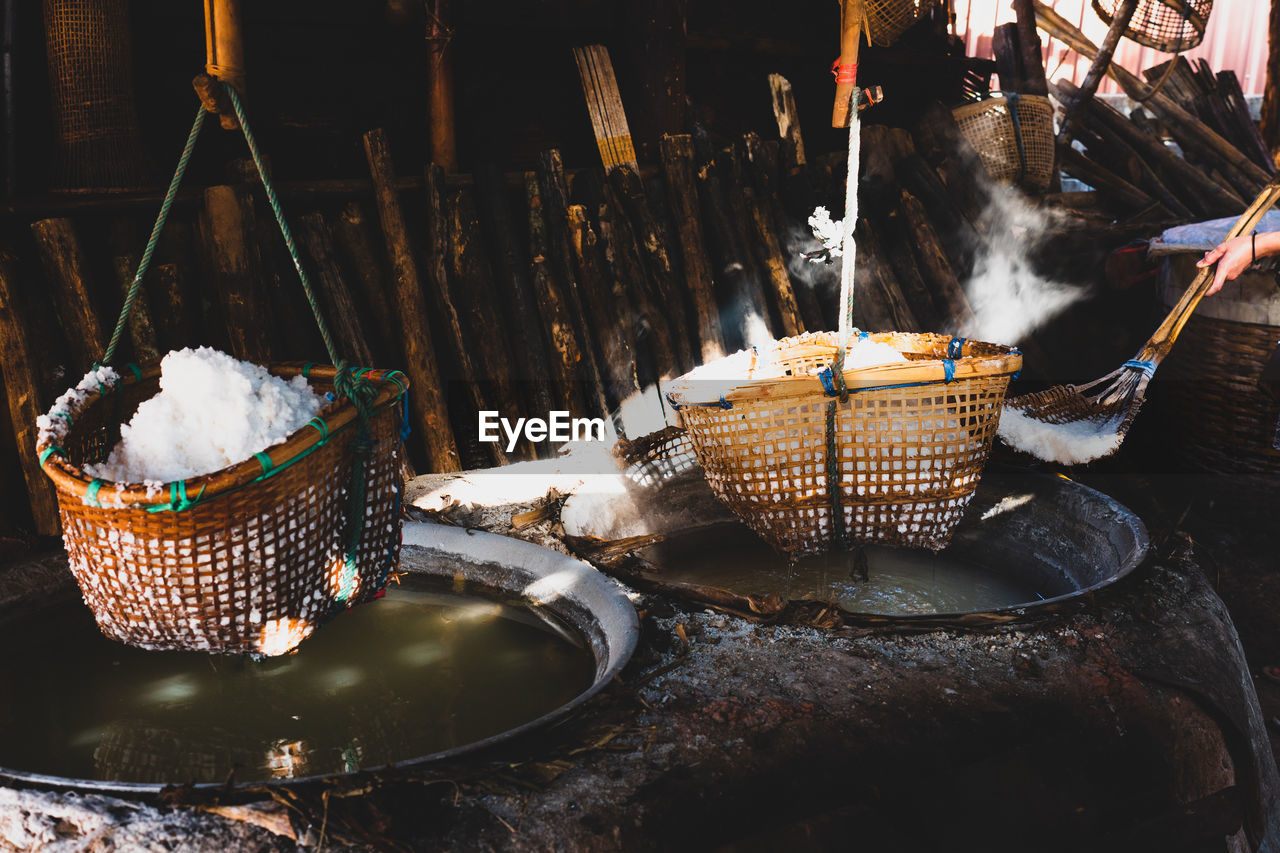 View of food in basket outdoors