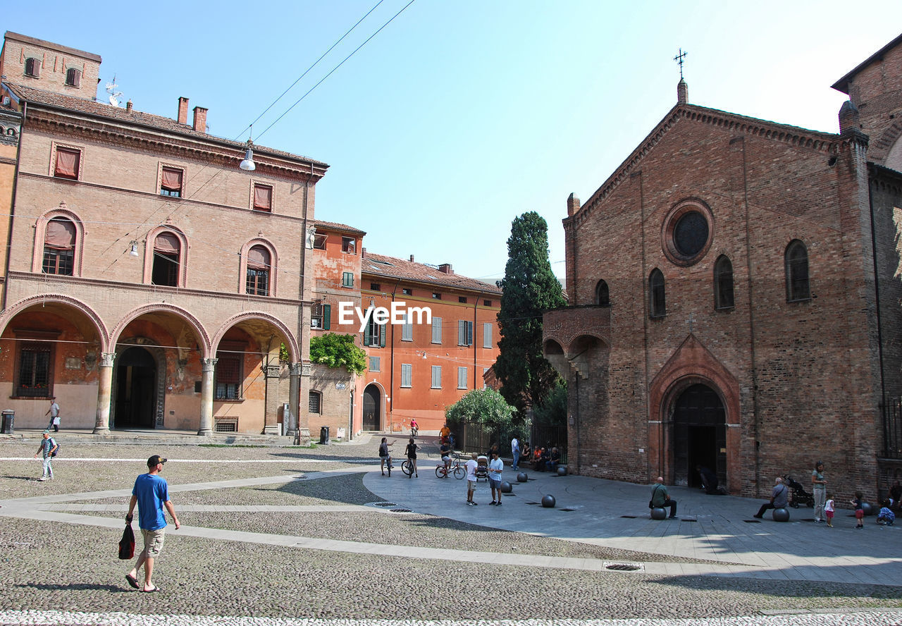 The square and the church of santo stefano in bologna, emilia romagna, italy.