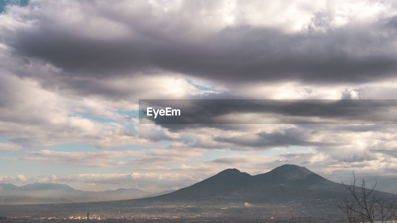 View of the city of naples and vesuvius volcano from the national museum of san martino