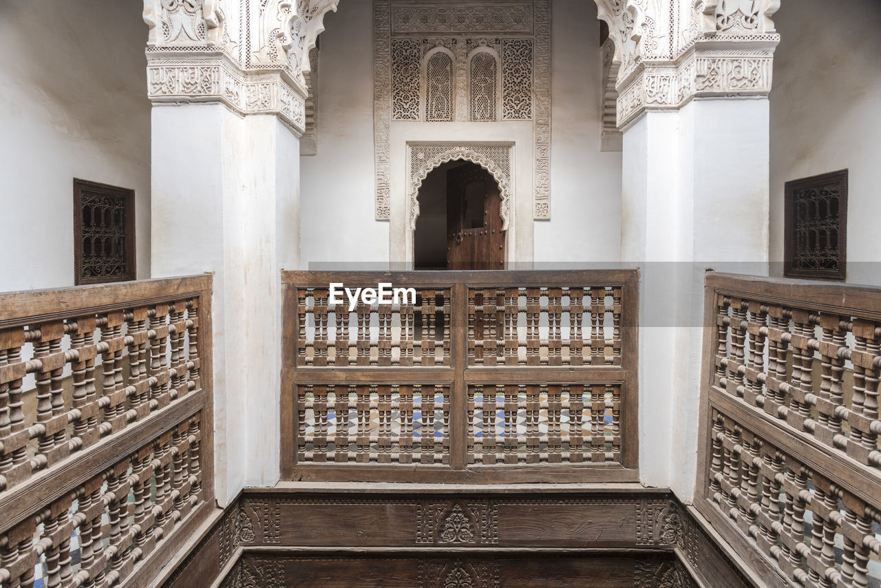 Details of interior of ben youssef madrasa islamic school in marrakech