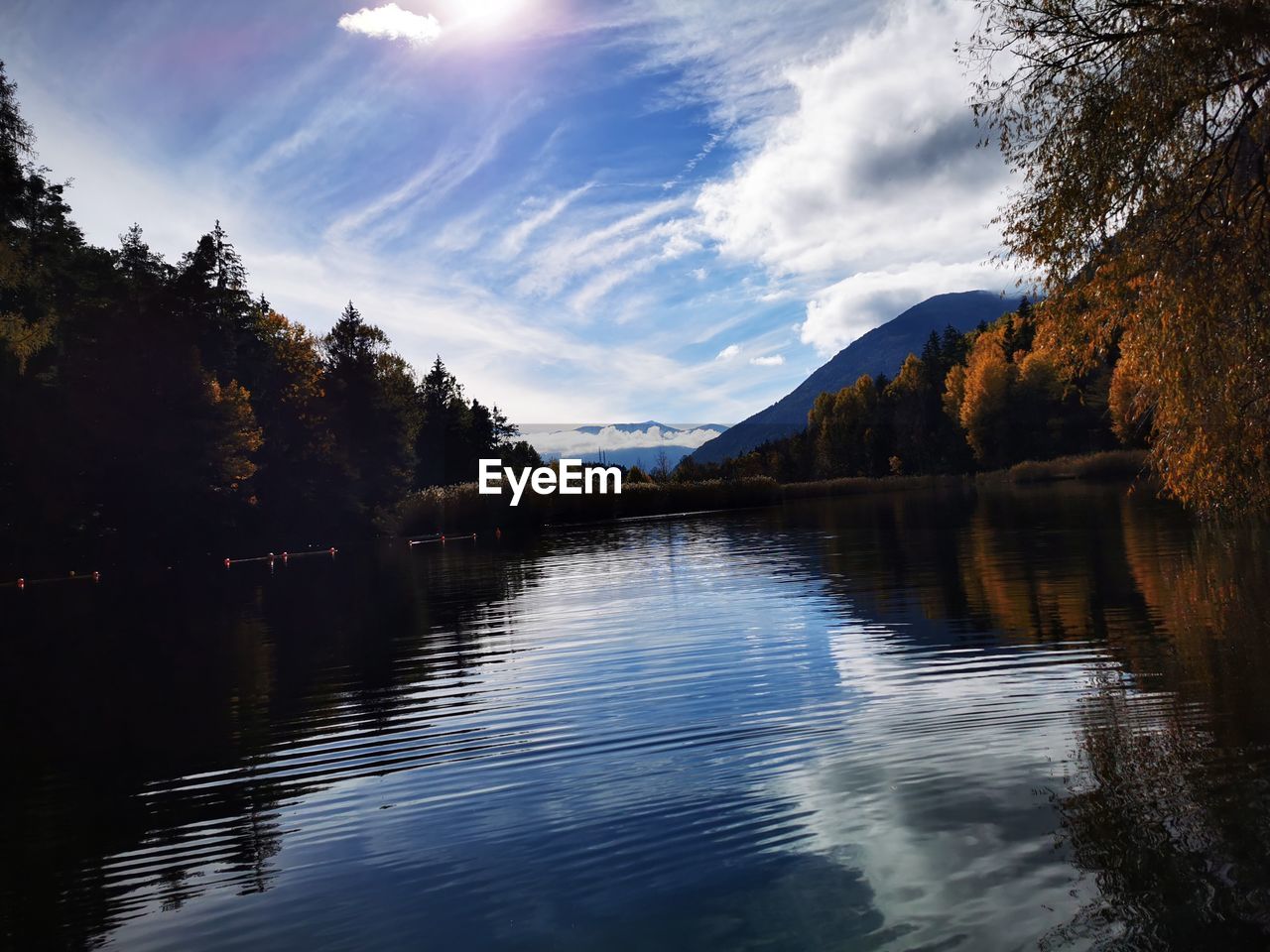 SCENIC VIEW OF LAKE AGAINST SKY IN FOREST