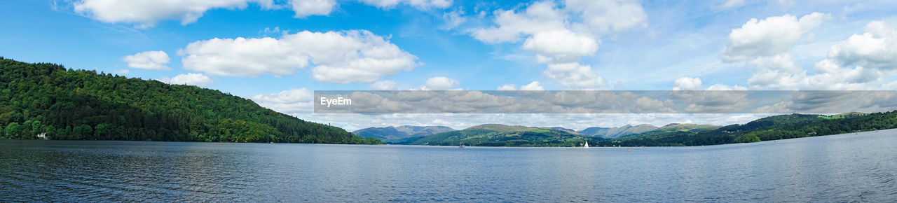 PANORAMIC VIEW OF LAKE AND TREES AGAINST SKY